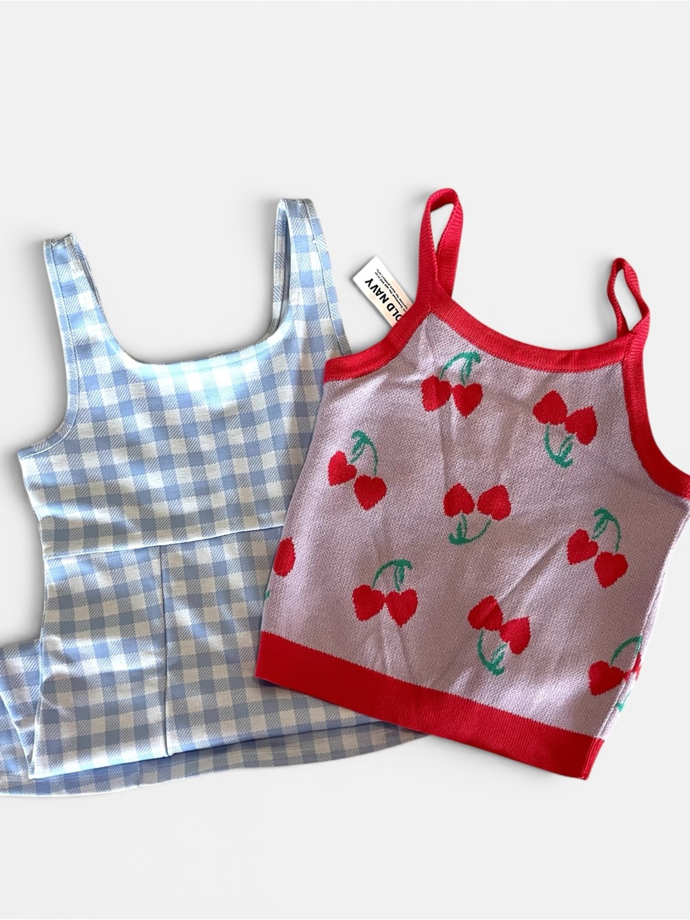 GIRLS BUNDLE Cherry Print Knit Cami & Blue Gingham Tank Dress size L